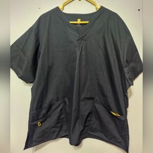 WonderWink Black V‑Neck Scrub Top with Yellow Accents